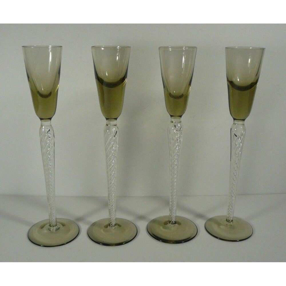 Stuart Crystal 4 Air Twist Stem Cordial Aperitif Glasses Smoke 8 1/2" England